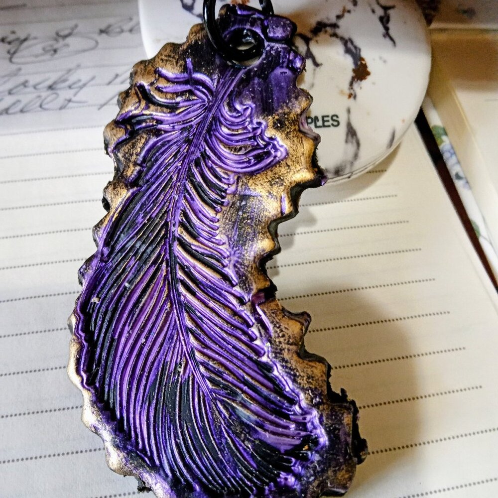HANDMADE FEATHER PENDANT OR CHARM FOR HANDBAG   (OAK)